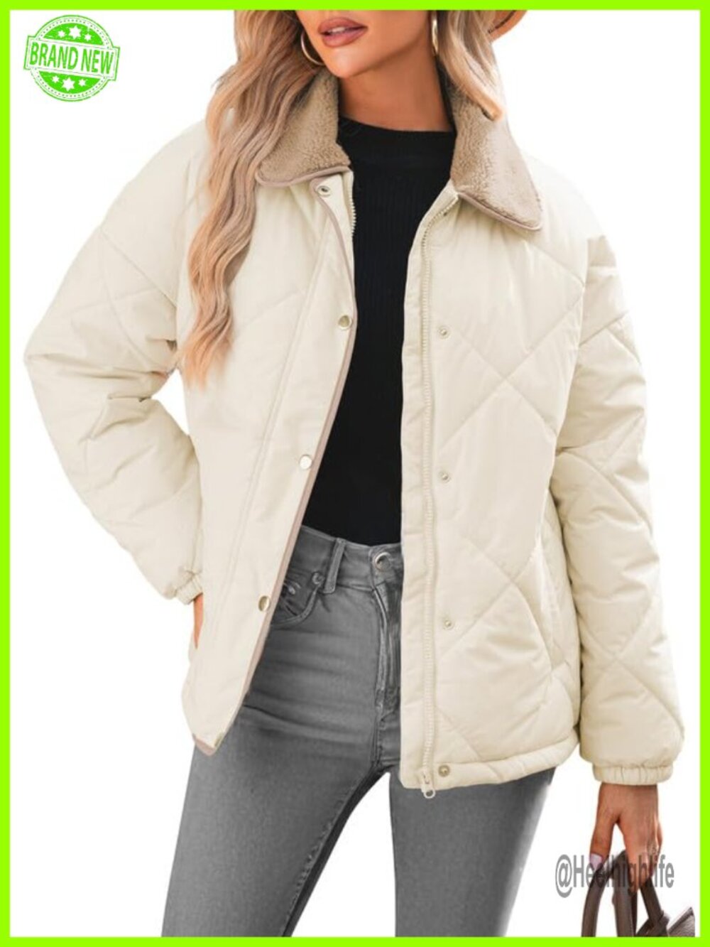 Quilted Puffer Jacket Long Sleeve Button Down Winter Coat Women's Casual